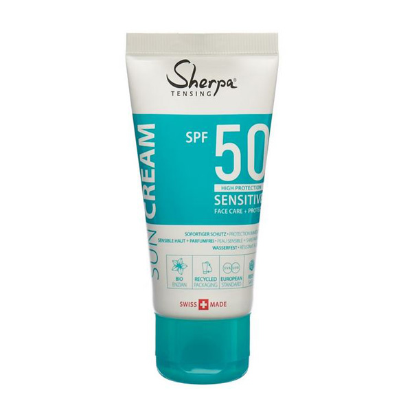 Sherpa Tensing Sonnencreme Sensitive SPF50 50ml Sonnenschutz Schweizer Produkte